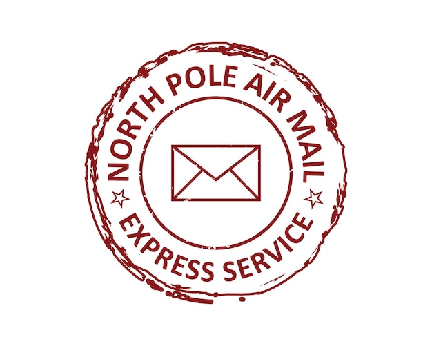 North Pole air mail express service grunge rubber stamp design with white background