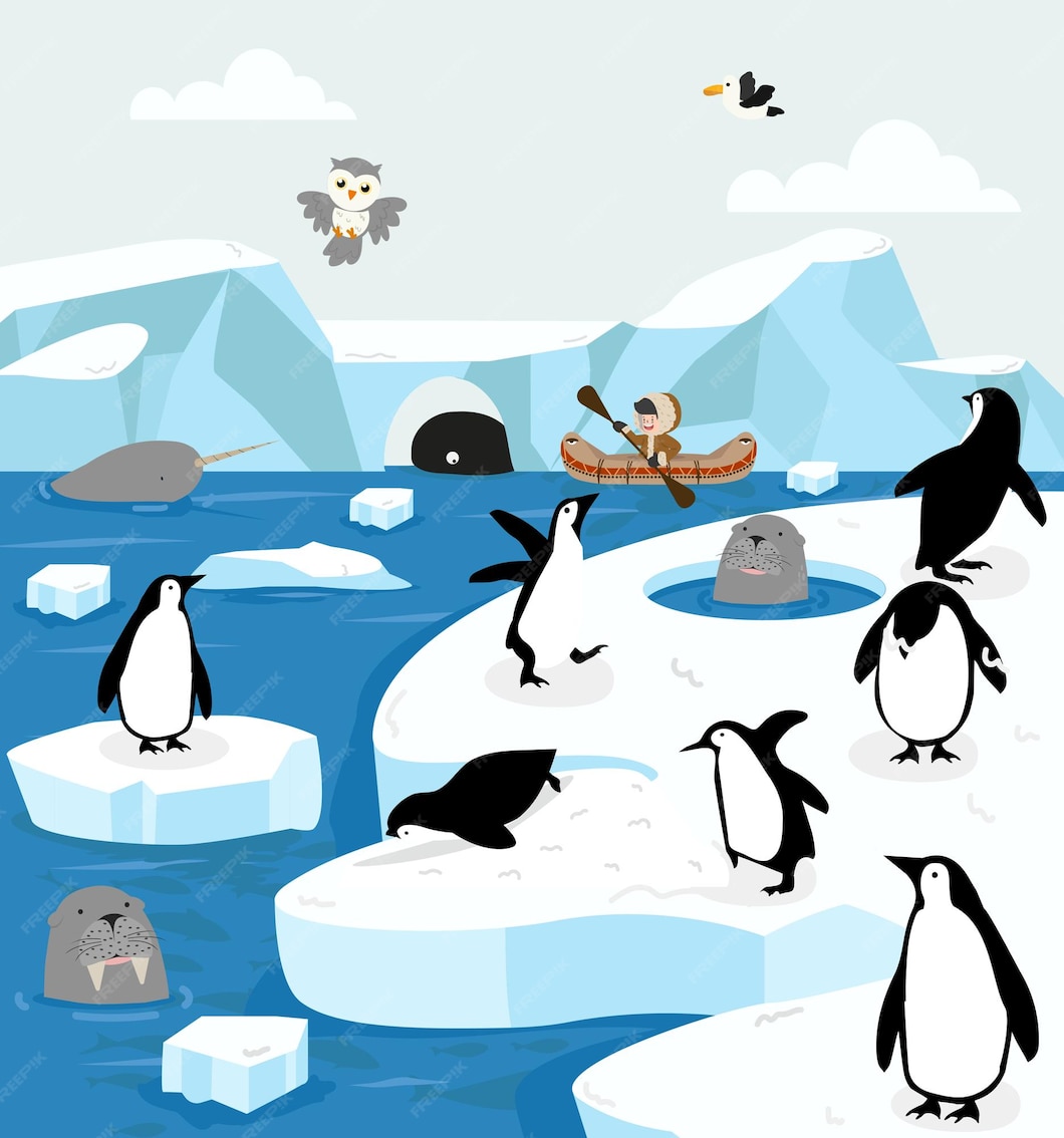 Premium Vector | North pole arctic animals ice field