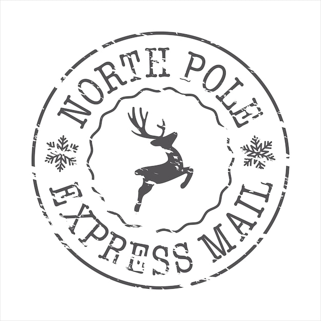 Vector north pole express mail stamp seal with reindeer christmas envelope letter to santa claus