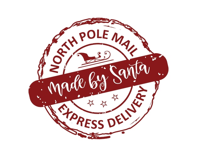 North pole mail made by santa express delivery grunge rubber stamp design with white background