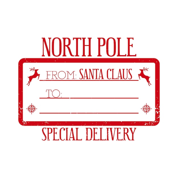 Vector north pole special delivery from santa claus  holiday stamp design for letters or gifts