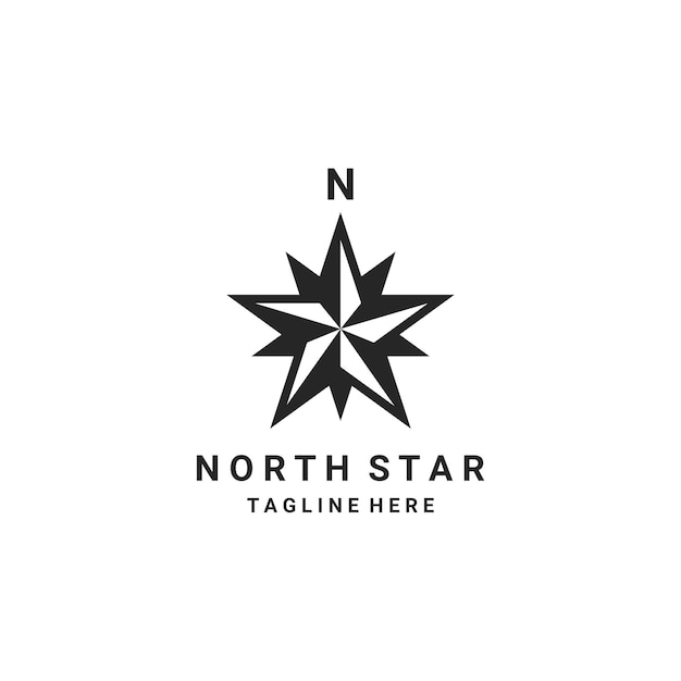 Modello di disegno della bussola di combinazione di logo della stella del nord