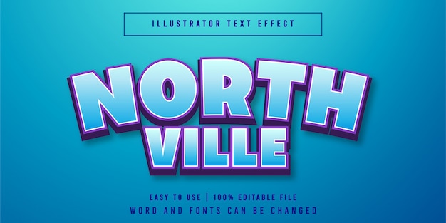 North ville, bewerkbare speltitel teksteffect grafische stijl