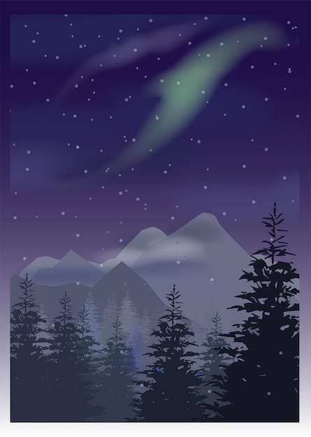 Vector northern christmas landscape aurora borealis