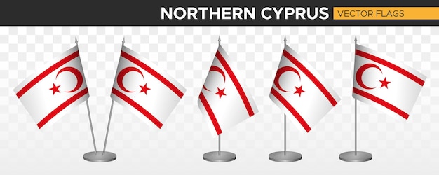 Mockup di bandiere da scrivania di cipro del nord illustrazione vettoriale 3d bandiera da tavolo di cipro del nord