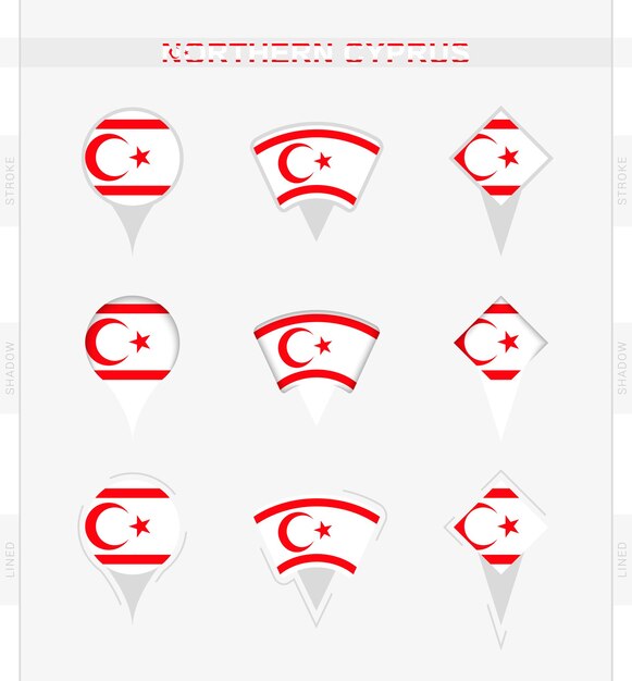 북부 키프로스 국기의 위치 핀 아이콘 세트