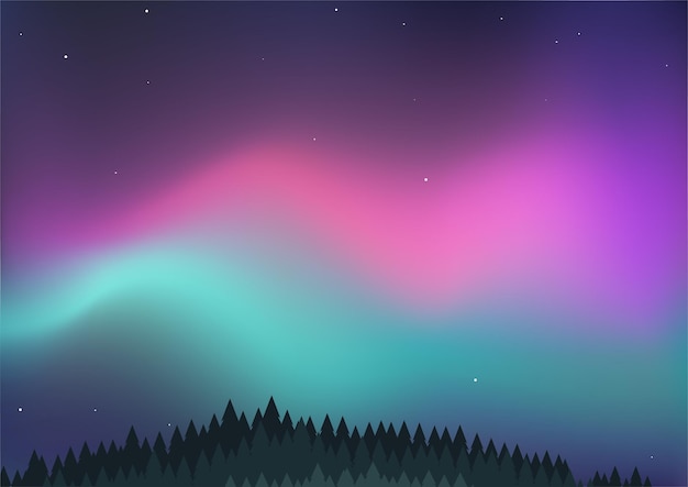 Northern lights bright gradient background horizontal format vector illustration