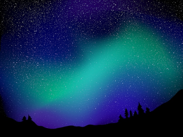 Vector northern lights and stars