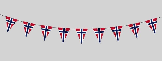 Vector norway bunting garland string of triangular flags for outdoor party norwegian national day pennants retro style vector illustration