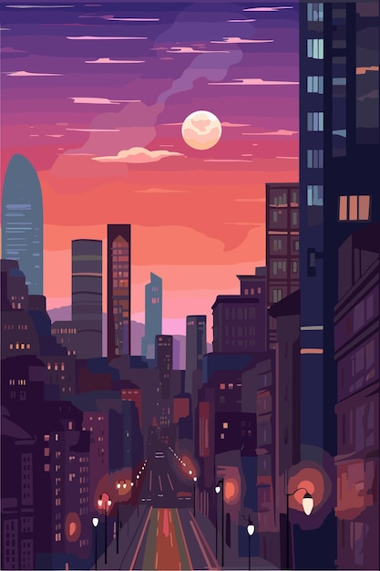 Vector norway city landscape in the evening vector flat illustration