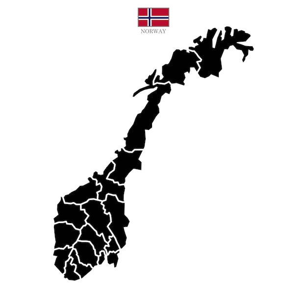 Vector norway contour vector map with state blackwhite flag in color background map eps 10