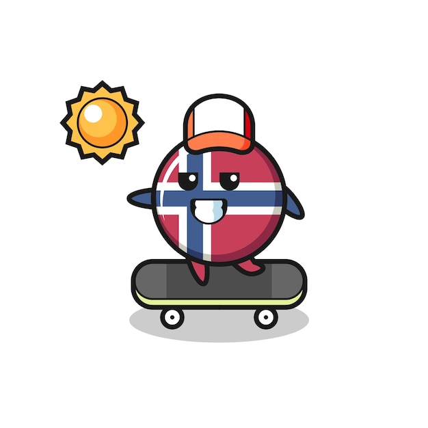 Norway flag badge character illustration ride a skateboard , cute style design for t shirt, sticker, logo element