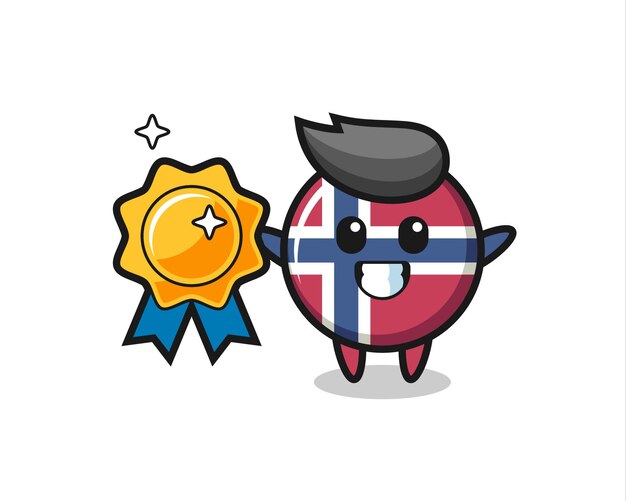 Norway flag badge mascot illustration holding a golden badge , cute style design for t shirt, sticker, logo element