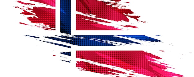Vettore bandiera norvegese in stile brush paint con effetto halftone bandiera nazionale norvegese sullo sfondo con concetto grunge
