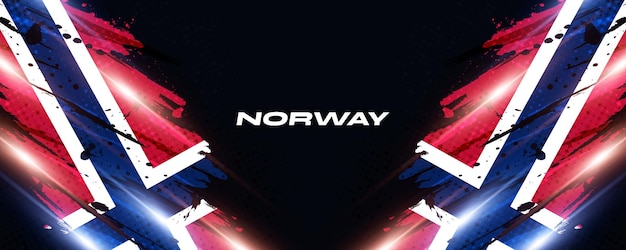 Norway Flag in Brush Paint Style with Halftone and Glowing Light Effects Norway National Flag Background with Grunge Concept