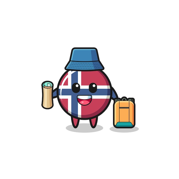 Norway flag mascot character as hiker