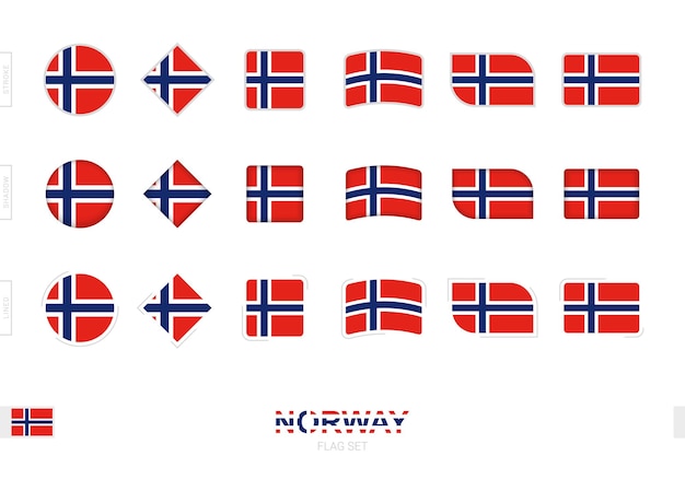 Insieme della bandiera della norvegia, bandiere semplici della norvegia con tre effetti differenti.