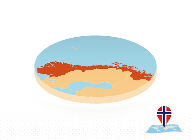 Mappa della norvegia progettata in stile isometrico mappa circolare arancione della norvegia per infografica web e altro ancora