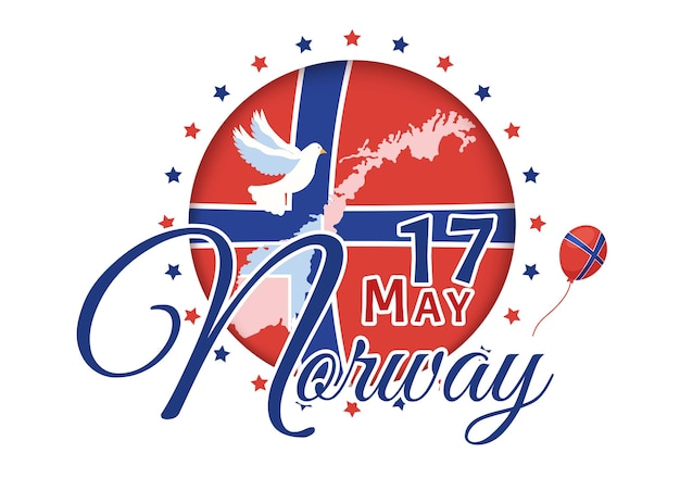 Vector norway national day on may 17 illustration with flag norwegian and holiday celebration in hand drawn