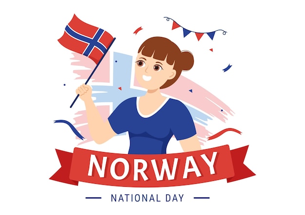 Norway National Day on May 17 Illustration with Flag Norwegian and Holiday Celebration in Hand Drawn