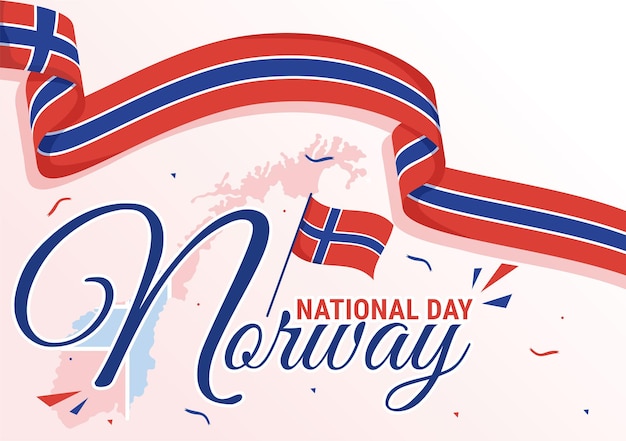 ノルウェー建国記念日 5 月 17 日フラグ ノルウェー語と手描きの休日のお祝いのイラスト