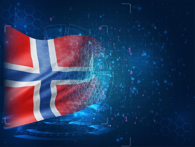 Norway, vector 3d flag on blue background with hud interfaces