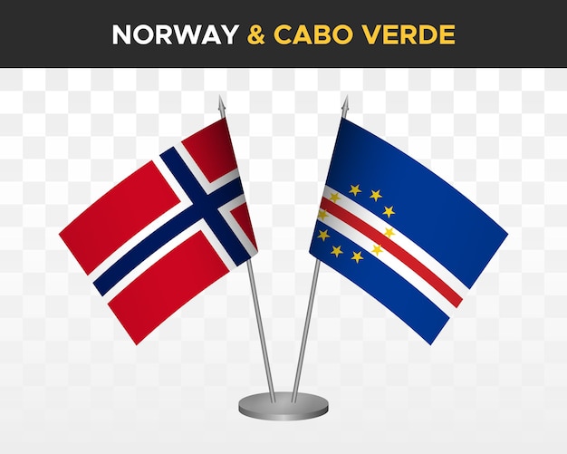 ノルウェー vs カーボベルデ カーボベルデ デスク フラグ モックアップ分離 3 d ベクトル イラスト ノルウェー国旗