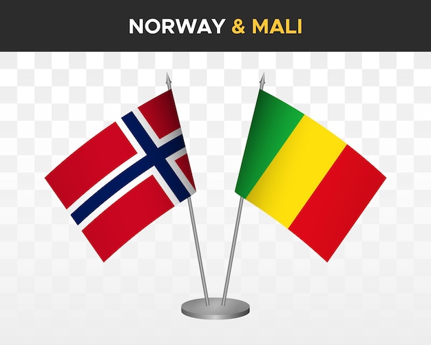 Vector norway vs mali desk flags mockup isolated 3d vector illustration norvegian table flag