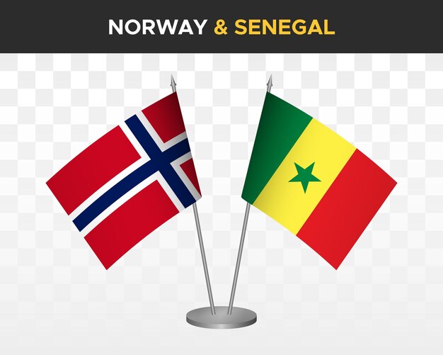 Norway vs senegal desk flags mockup isolated 3d vector illustration norvegian table flag