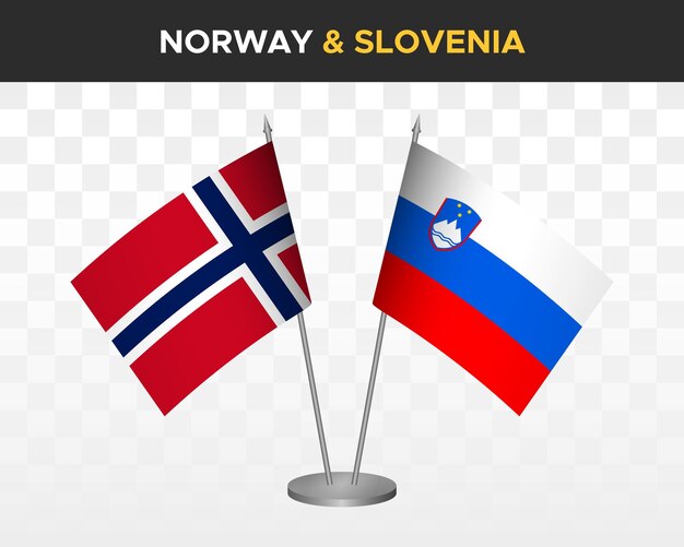 Norway vs slovenia desk flags mockup isolated 3d vector illustration norvegian table flag