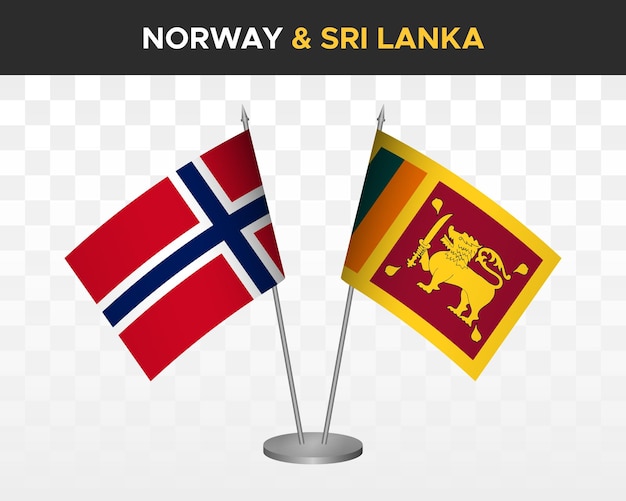 Norway vs sri lanka desk flags mockup isolated 3d vector illustration norvegian table flag