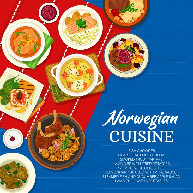 Vector norwegian cuisine restaurant menu cover