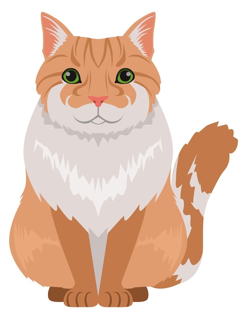 Vector norwegian forest cat icon fluffy ginger pet