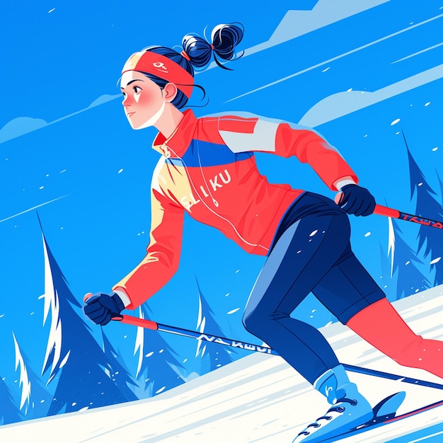 Vector a norwegian woman is crosscountry skiing