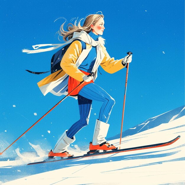 Vector a norwegian woman is crosscountry skiing