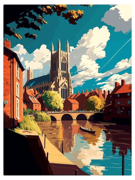 Vettore norwich inghilterra poster da viaggio vintage cartolina ricordo ritratto dipinto illustrazione wpa