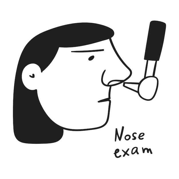 Vector nose exam. outline icon. medical concept.