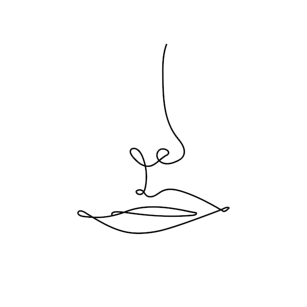 Nose and lips Abstract face one line drawing Doodle Portrait minimalistic style