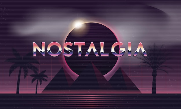 Nostalgia 80's logo Solar eclipse background Retro 80's background template