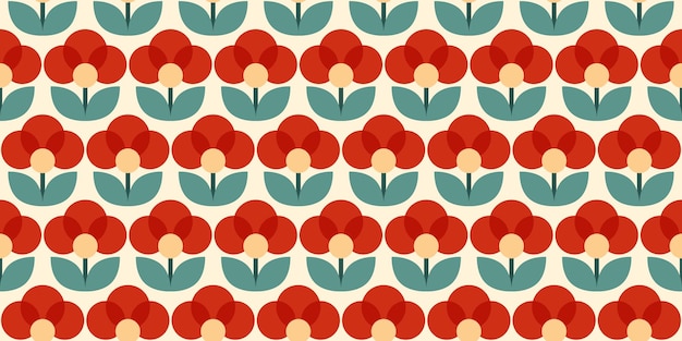 Nostalgic seamless retro floral pattern vintage stylized flowers background in 60s 70s 80s style