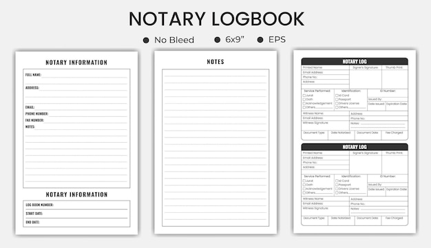 Notary Logbook Or Notebook Low Content kdp Interior Template