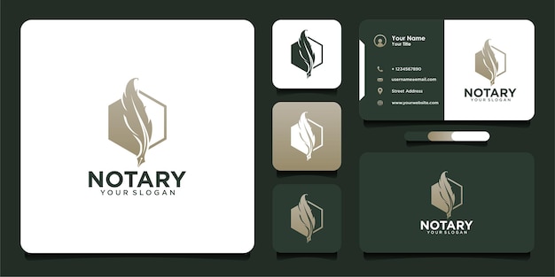 Notary logo design with quill and business card