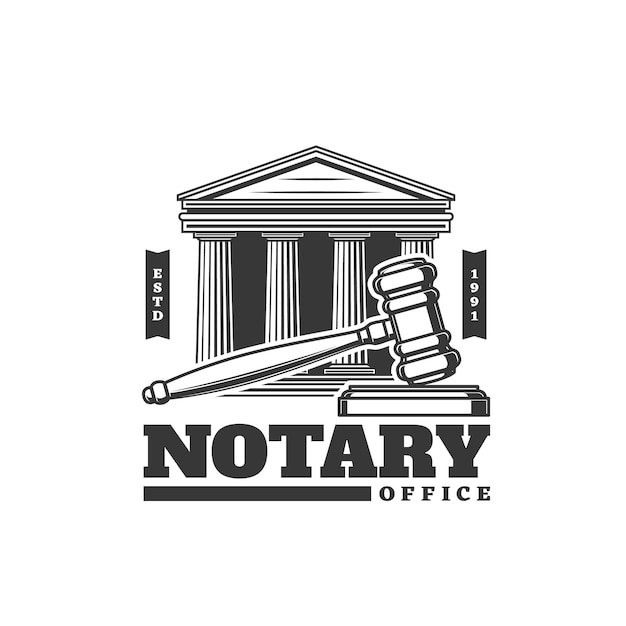 Vector notary office icon judge gavel and lawyer court