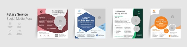Notary public marketing social media post template, Notary service signing agent web banner design