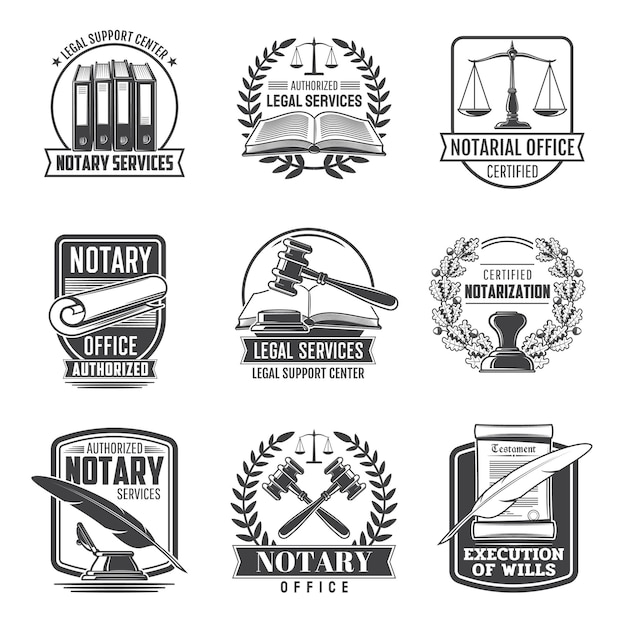 Vector notary service notarial office icons