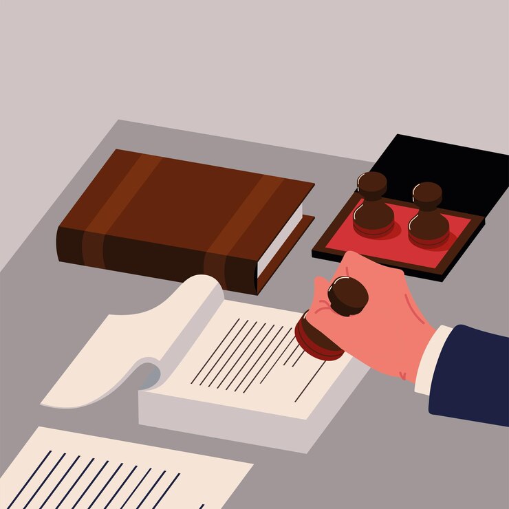 Vector notary services hand stamping contract