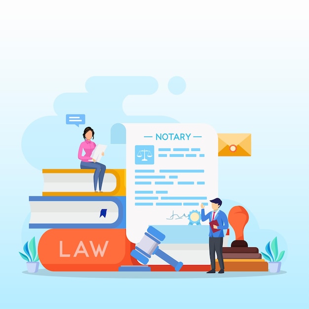 Notary services and legal assistance flat vector illustration