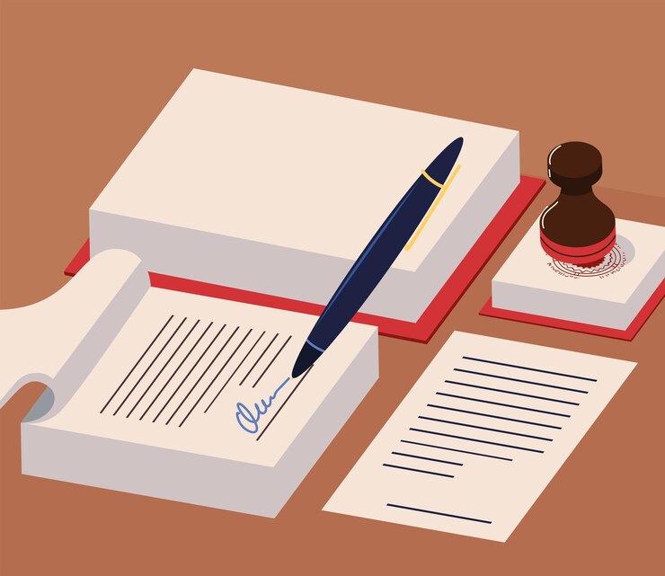 Vector notary stamping document agreement