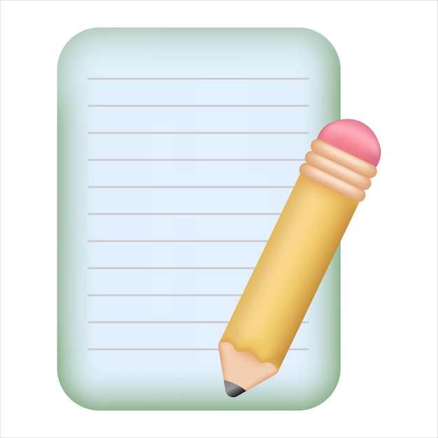 Vector note book and pencil 3d icon memo pad illustration remind or memo and education concept