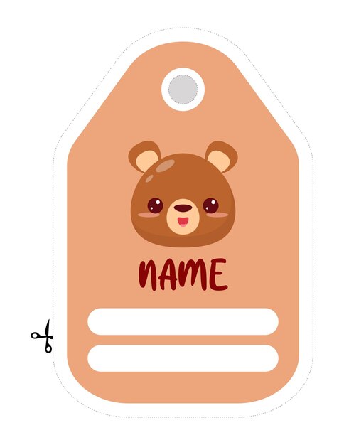 Note of cute animal label illustration Memo paper kindergarten name tag kid icon Vector drawing